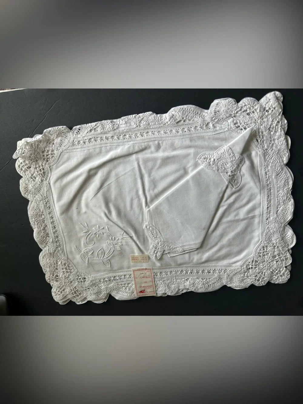 White Embroidered Lace-Trim Placemat and Napkin Set of 4 each